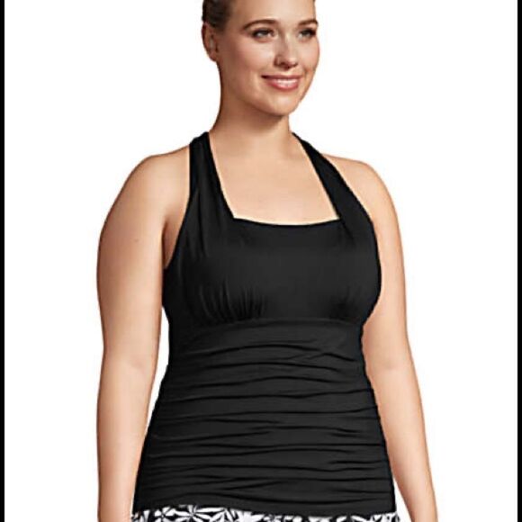 Land’s End Plus Standard size tie halter square neck tankini black Various - Picture 3 of 5